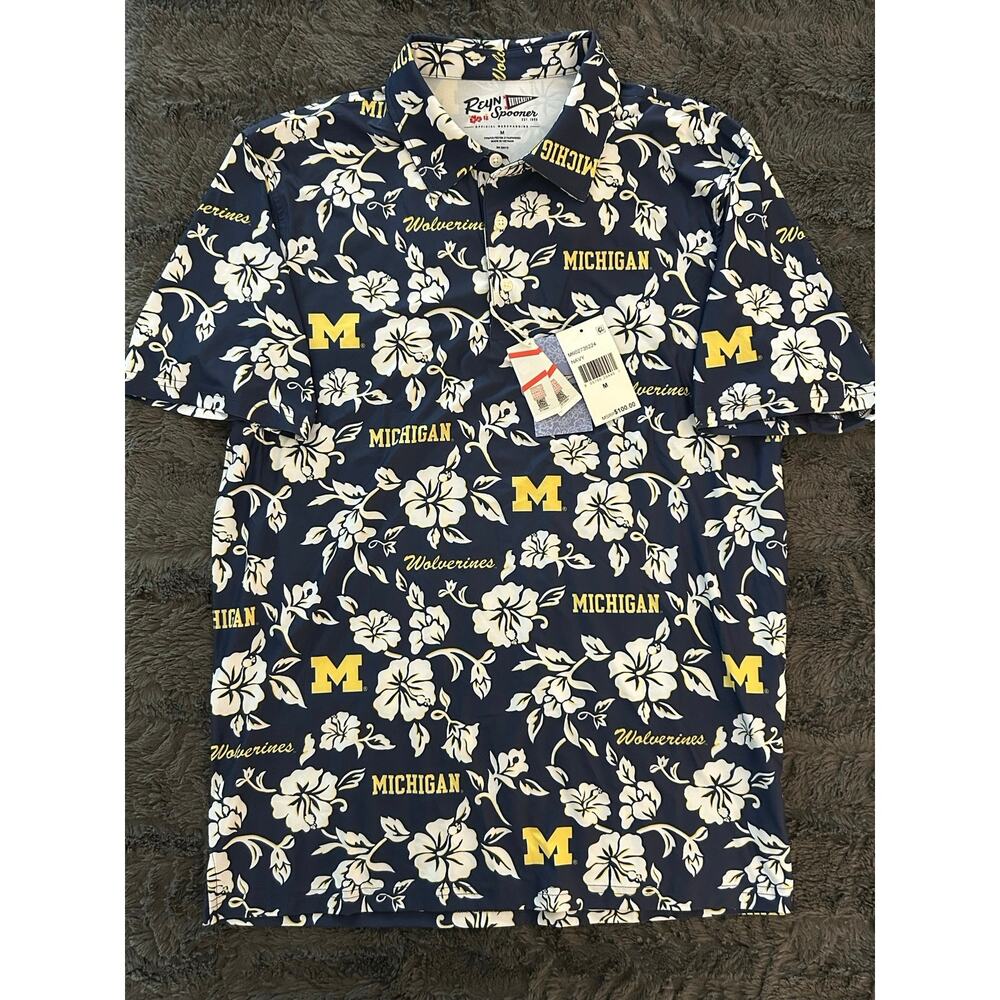 Michigan Wolverines Reyn Spooner Medium Blue Polo (NWT)